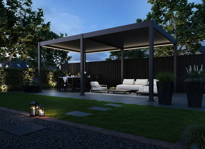 Pergola Aluminiowa Ogrodowa 360×600 cm DELUXE – Wolnostojąca, Elektryczna + LED